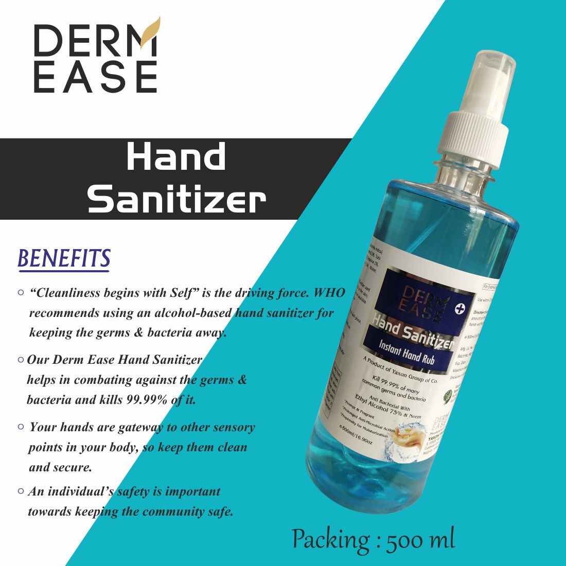 DERM EASE MIST PUMP SPRAY Hand Sanitizer 500ml
